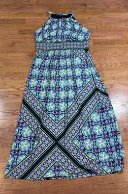 Roz & Ali Halter Maxi Dress 16P Petite Geometric Boho Summer